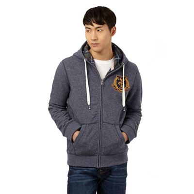 St George by Duffer Big and tall blue embroidered logo zip through hoodie